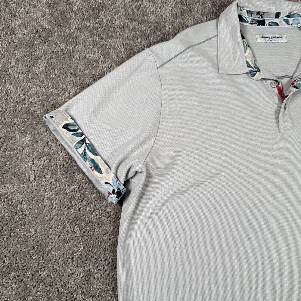 Tommy Bahama Polo Gray Island Zone Rugby Floral Cuff Embroidered Logo Mens XL - Picture 4 of 8